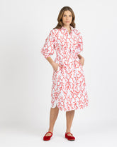 White pure cotton regular fit dress with balloon sleeve and exclusive coral embroidery - White | Giemme BrandsCorporate