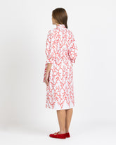 White pure cotton regular fit dress with balloon sleeve and exclusive coral embroidery - White | Giemme BrandsCorporate