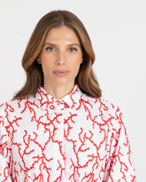 White pure cotton regular fit dress with balloon sleeve and exclusive coral embroidery - White | Giemme BrandsCorporate