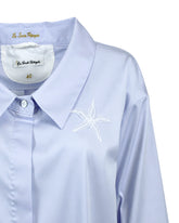 Overfit shirt with applied embroidery in light blue stretch cotton - Light blue | Giemme BrandsCorporate