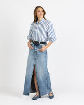 Boxy-Fit Hemd mit Dreiviertel-Raglanärmeln aus reinem weißen Baumwollstoff mit blauen Streifen - Hellblau | Giemme BrandsCorporate