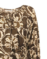 Overfit long dress in pure viscose with an exclusive brown floral print - Brown | Giemme BrandsCorporate