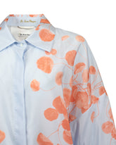 Camicia regular fit con scollo aperto e manica ampia in seta e cotone con esclusiva stampa floreale azzurra e arancione - Azzurro | Giemme BrandsCorporate