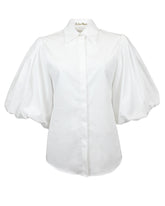 Slim fit shirt with gathered balloon sleeves in white stretch cotton - Woman Shirts | Giemme BrandsCorporate