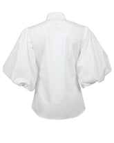 Slim fit shirt with gathered balloon sleeves in white stretch cotton - White | Giemme BrandsCorporate