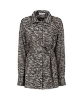 Over fit shirt jacket with pockets and belt in grey bouclé wool - Grey | Giemme BrandsCorporate