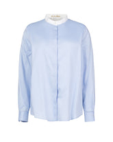 Camicia sartoriale regular fit in puro cotone azzurro con collo coreana -