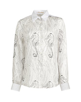 Boxy fit shirt with pure white silk contrasts and exclusive black print - White | Giemme BrandsCorporate