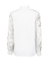 Boxy fit shirt with pure white silk contrasts and exclusive black print - White | Giemme BrandsCorporate