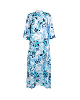 Women's caftan-style dress in pure silk with an exclusive print in shades of blue - Light blue | Giemme BrandsCorporate