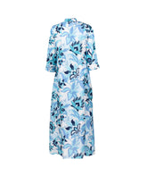 Women's caftan-style dress in pure silk with an exclusive print in shades of blue - Light blue | Giemme BrandsCorporate