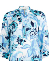 Women's caftan-style dress in pure silk with an exclusive print in shades of blue - Light blue | Giemme BrandsCorporate