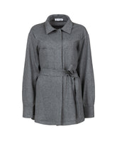 Over fit shirt jacket with pockets and belt in grey wool - Grey | Giemme BrandsCorporate