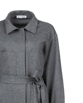 Over fit shirt jacket with pockets and belt in grey wool - Grey | Giemme BrandsCorporate