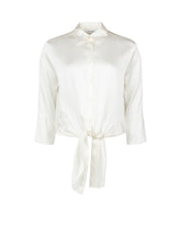 Camicia boxy fit con nodo sul davanti in seta elasticizzata tinta in capo bianca - Bianco | Giemme BrandsCorporate