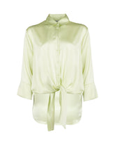 Camicia boxy fit con nodo sul davanti in seta elasticizzata tinto capo verde - Verde | Giemme BrandsCorporate
