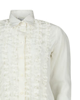 Slim fit shirt with ruffles in white stretch silk - White | Giemme BrandsCorporate