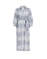 Dress with a waist sash, made from pure cotton with an exclusive print in shades of blue - Light blue | Giemme BrandsCorporate