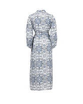 Dress with a waist sash, made from pure cotton with an exclusive print in shades of blue - Light blue | Giemme BrandsCorporate