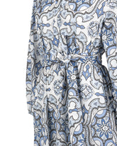 Dress with a waist sash, made from pure cotton with an exclusive print in shades of blue - Light blue | Giemme BrandsCorporate