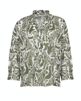 Boxy-Fit Hemd mit Stehkragen und Dreiviertelärmeln aus Baumwolle, mit exklusivem Druck in den Tönen Grün und Weiß - Grün | Giemme BrandsCorporate