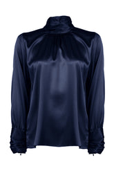 Blusa a collo alto in seta stretch blu - Blu | Giemme BrandsCorporate