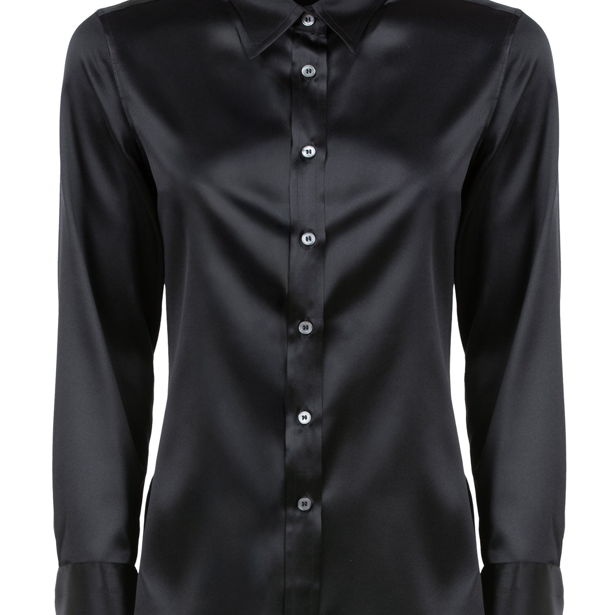 black satin dress shirt Black Satin Charm Slim Fit Shirt – TailorsCove main image 0