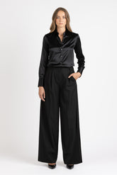 Camicia in raso di seta stretch nera - Nero | Giemme BrandsCorporate
