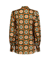 Regular fit shirt in pure silk with an exclusive green geometric print - Green | Giemme BrandsCorporate