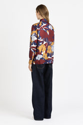 Camicia sartoriale con fiore applicato tono su tono in esclusivo twill di pura seta in fantasia bordeaux - Bordeaux | Giemme BrandsCorporate