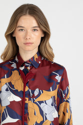 Camicia sartoriale con fiore applicato tono su tono in esclusivo twill di pura seta in fantasia bordeaux - Bordeaux | Giemme BrandsCorporate