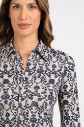 Camicia in tessuto high performance Skinlike in esclusiva stampa sui toni del beige e blu - Blu | Giemme BrandsCorporate