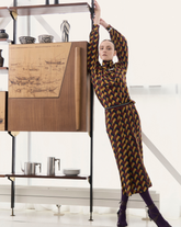 Regular-Fit-Hemd mit Schal aus reiner Seide mit exklusivem geometrischem Muster in Ocker und Bordeaux - Ocker | Giemme BrandsCorporate