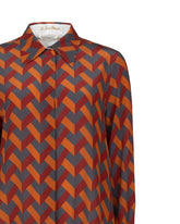 Oversize-Hemd aus reiner Seide mit exklusivem geometrischem Druck in Orangetönen - Orangefarben | Giemme BrandsCorporate
