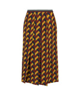 Regular fit midi skirt in pure silk with an exclusive ochre and burgundy geometric print - Ochre | Giemme BrandsCorporate