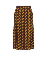 Regular fit midi skirt in pure silk with an exclusive ochre and burgundy geometric print - Ochre | Giemme BrandsCorporate