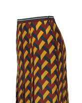 Regular fit midi skirt in pure silk with an exclusive ochre and burgundy geometric print - Ochre | Giemme BrandsCorporate