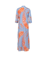 Damenkleid im Kaftan-Stil aus Seide und Baumwolle mit exklusivem Paisley-Druck in Blau- und Azurstufen - Hellblau | Giemme BrandsCorporate