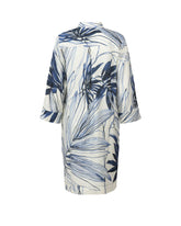 Abito midi regular fit con scollo a V in lino e viscosa con esclusiva stampa foliage sui toni del blu - Blu | Giemme BrandsCorporate