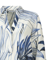 Abito midi regular fit con scollo a V in lino e viscosa con esclusiva stampa foliage sui toni del blu - Blu | Giemme BrandsCorporate