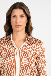 Camicia sartoriale in seta stretch con esclusiva stampa sui toni del beige - Beige | Giemme BrandsCorporate