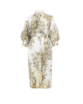White cotton regular fit dress with balloon sleeve and exclusive print in green tones
 - Green | Giemme BrandsCorporate
