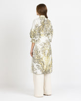 White cotton regular fit dress with balloon sleeve and exclusive print in green tones
 - Green | Giemme BrandsCorporate