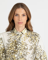 White cotton regular fit dress with balloon sleeve and exclusive print in green tones
 - Green | Giemme BrandsCorporate