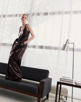 Sleeveless long dress in tone-on-tone brown sequins - Brown | Giemme BrandsCorporate