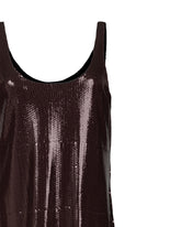 Sleeveless long dress in tone-on-tone brown sequins - Brown | Giemme BrandsCorporate