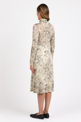 Abito midi a collo alto in jersey di lana in esclusiva stampa sui toni del beige - Beige | Giemme BrandsCorporate