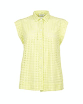 Camicia regular fit smanicata realizzata in puro cotone Sangallo tinto capo verde - Verde | Giemme BrandsCorporate