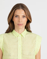 Camicia regular fit smanicata realizzata in puro cotone Sangallo tinto capo verde - Verde | Giemme BrandsCorporate