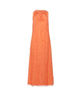 Regular-fit long dress with a crossed neckline in pure orange viscose with appliqués - Orange | Giemme BrandsCorporate